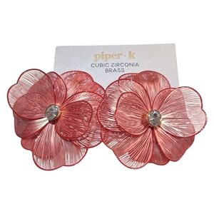 💕🔹️Piper K 🔹️Coral Flower  Cubic Zirconia Wire Mesh Floral Stud Brass Earring